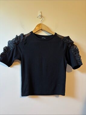 Zudio Black Ruffle Sleeve Crop Top